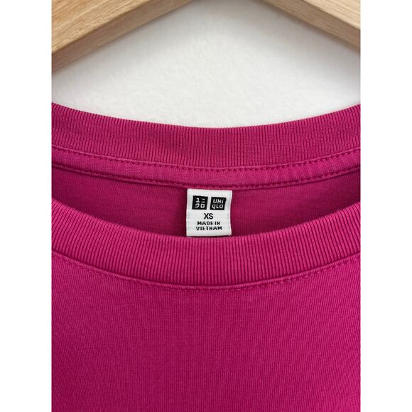 UNIQLO Dolman Sleeve 100% Cotton Crew Neck Oversized Loose T-Shirt Fuchsia XS - Picture 3 of 8